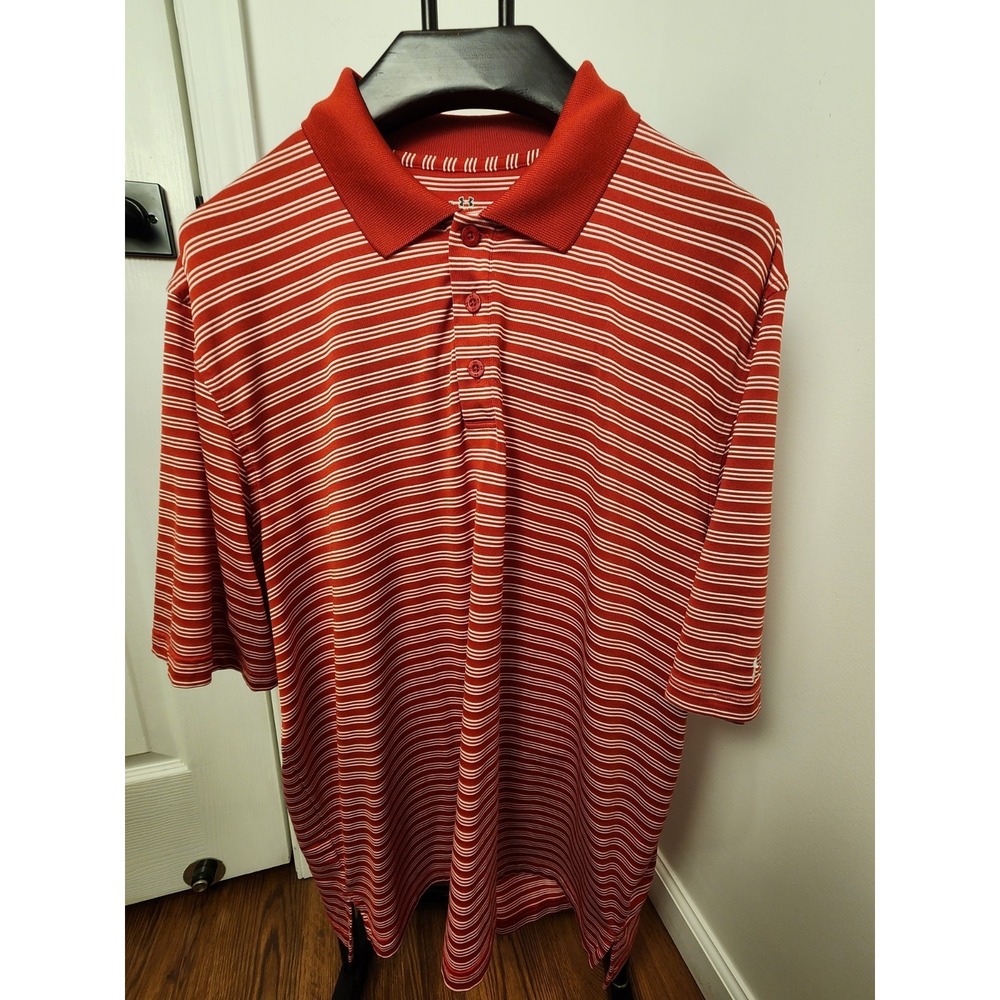 Under Armour Polo Red White Vertical Striped Size XL‎